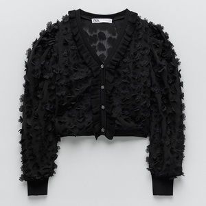 Zara textured floral jewel button up sweater
